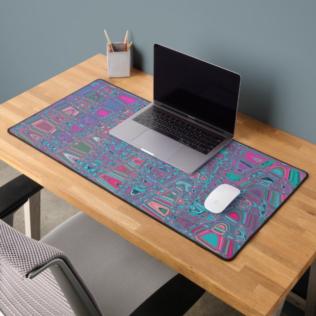 Cool Abstract Blue and Magenta Retro Zigzag Waves Desk Mat (Office 2)