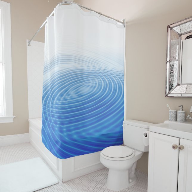 Cool Abstract Blue Waves Concentric Circles Shower Curtain (In Situ)
