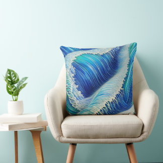 Cool Abstract Blue Waves Cushion