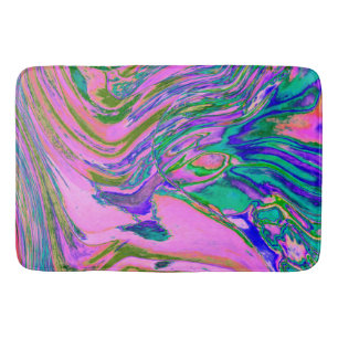 Cool Abstract Chartreuse and Hot Pink Groovy Retro Bath Mat