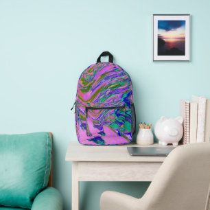 Cool Abstract Chartreuse and Hot Pink Groovy Retro Printed Backpack
