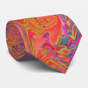 Cool Abstract Chartreuse and Red Groovy Retro Tie