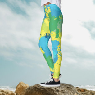 Cool Abstract Colour Splash Turquoise And Yellow Leggings