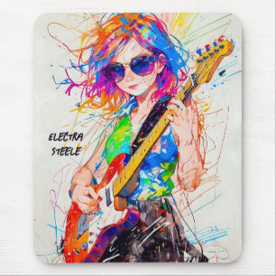 Cool Abstract Female Pop Art Anime Guitarist Mouse Pad