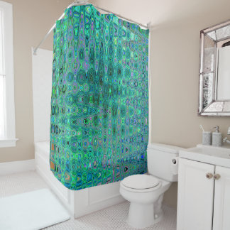 Cool Abstract Green and Black Atomic Retro Zigzags Shower Curtain