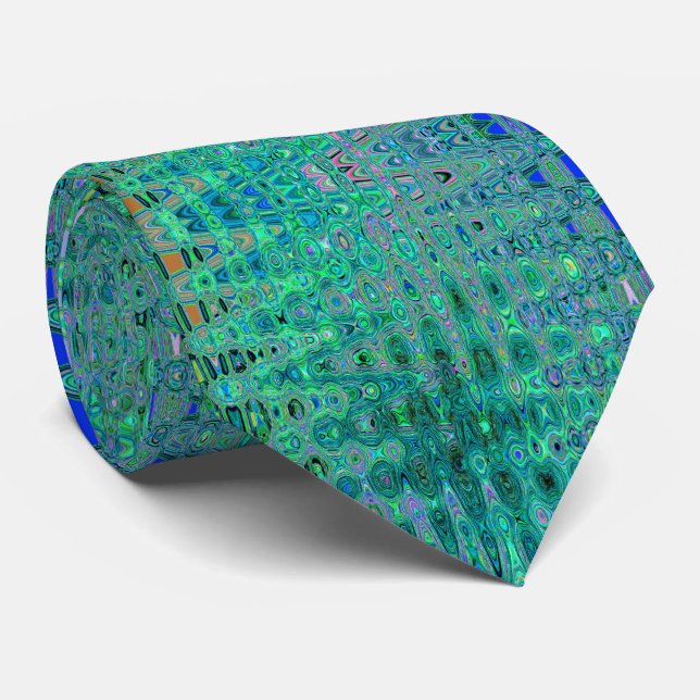 Cool Abstract Green and Black Atomic Retro Zigzags Tie (Rolled)