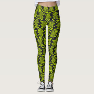 Cool Abstract Green And Black Geometric Pattern   Leggings