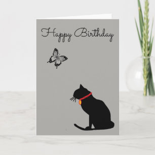 Cool Abstract Grey Cat Birthday Card