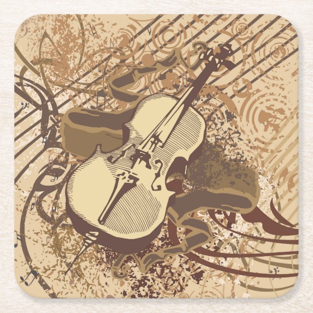 Cool Abstract Grunge Violin Drawing Square Paper Coaster (Front)