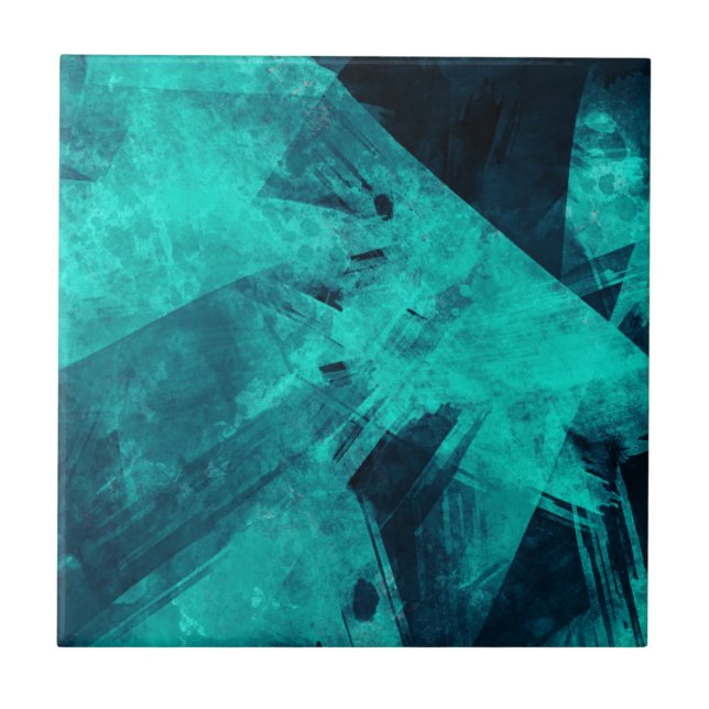 Cool Abstract Jagged Blue Art Tile (Front)