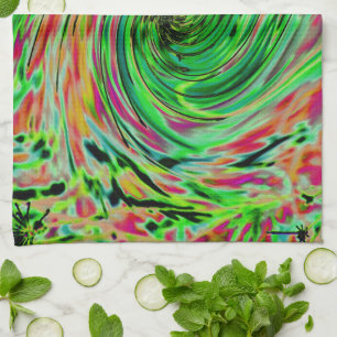 Cool Abstract Lime Green and Black Floral Swirl Tea Towel