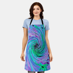 Cool Abstract Lime Green and Purple Floral Swirl Apron
