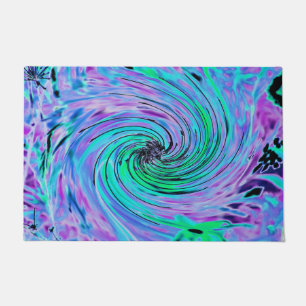 Cool Abstract Lime Green and Purple Floral Swirl Doormat