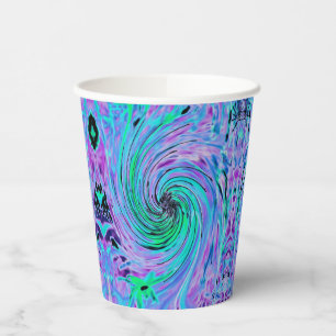 Cool Abstract Lime Green and Purple Floral Swirl Paper Cups