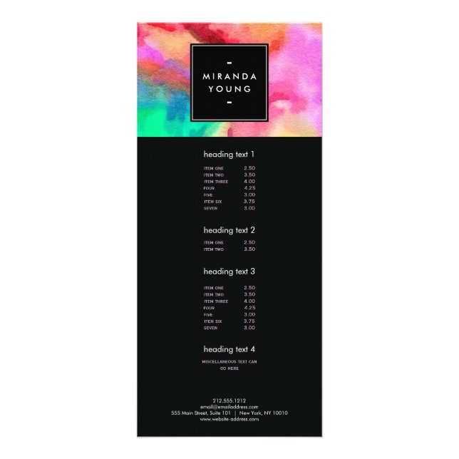 Cool Abstract Multi-colour Watercolors Modern Rack Card (Front)