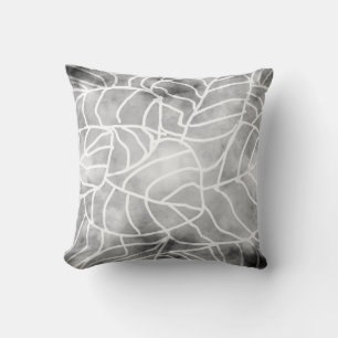cool abstract nature art leaf design white on grey cushion