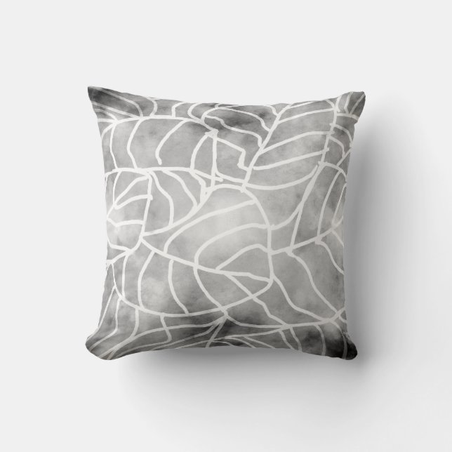 cool abstract nature art leaf design white on grey cushion (Front)