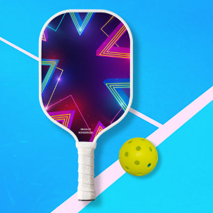Cool Abstract Neon Design Custom Text Name Pickleball Paddle