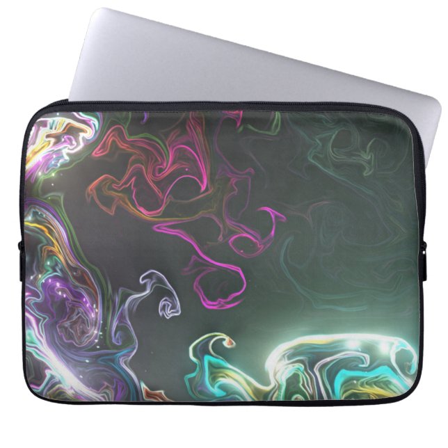 Cool Abstract Neon Liquid Art Black Laptop Sleeve (Front)