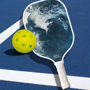 Cool Abstract Ocean Wave Design Custom Text Name Pickleball Paddle