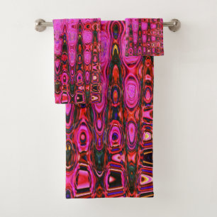 Cool Abstract Pink and Black Atomic Retro Zigzags Bath Towel Set