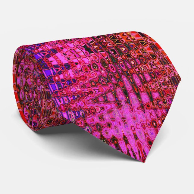 Cool Abstract Pink and Black Atomic Retro Zigzags Tie (Rolled)