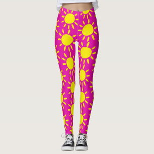 Cool Abstract PInk And Yellow Summer Sun Pattern Leggings