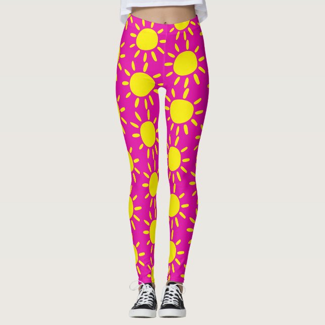 Cool Abstract PInk  And Yellow Summer Sun Pattern Leggings (Front)