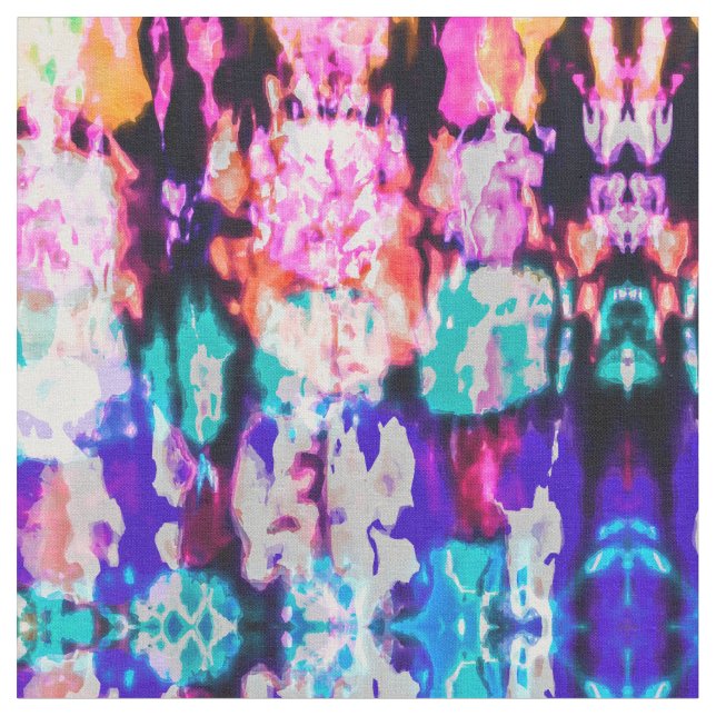 Cool Abstract Pink Blue Black Tie Dye Pattern Fabric (Close Up)