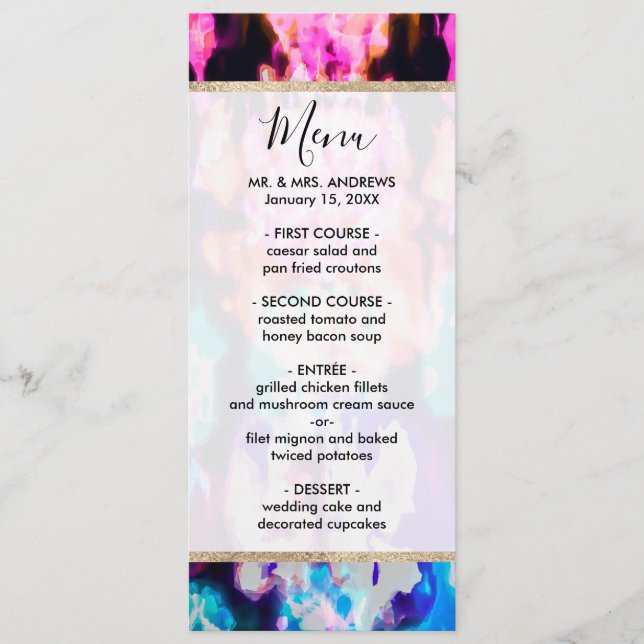 Cool Abstract Pink Blue Black Tie Dye Pattern Menu (Front)