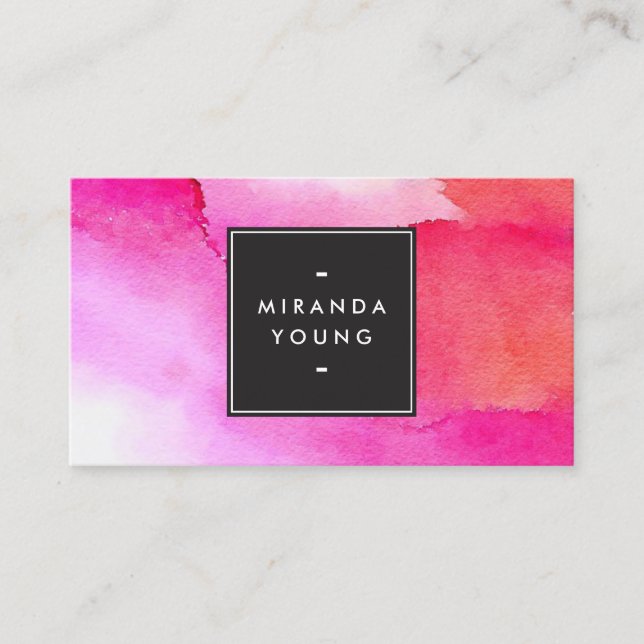 Cool Abstract Pink/Red Watercolors Modern Business Card (Front)