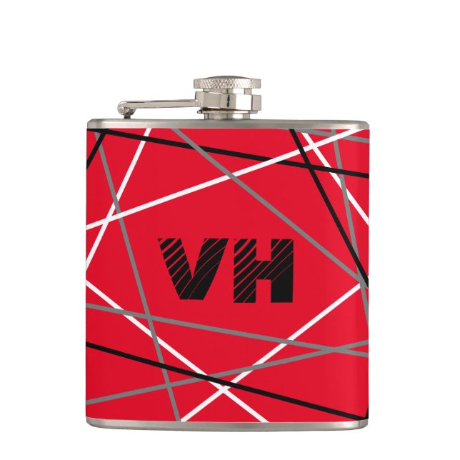Cool Abstract Red Striped Guitar Name Initials Hip Flask (Front)