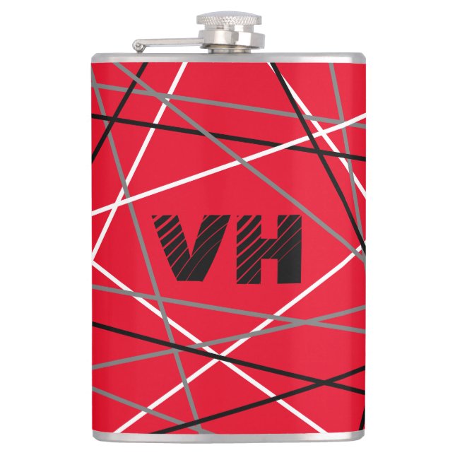 Cool Abstract Red Striped Guitar Name Initials Hip Flask (Front)