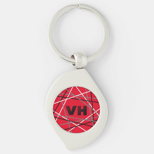 Cool Abstract Red Striped Guitar Name Initials Key Ring (Front)