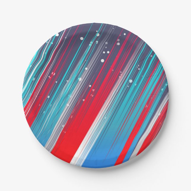 Cool Abstract Red White Blue Brush Strokes Paper Plate (Front)