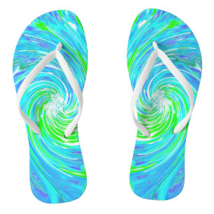 Cool Abstract Retro Aqua and Lime Green Swirl Jandals