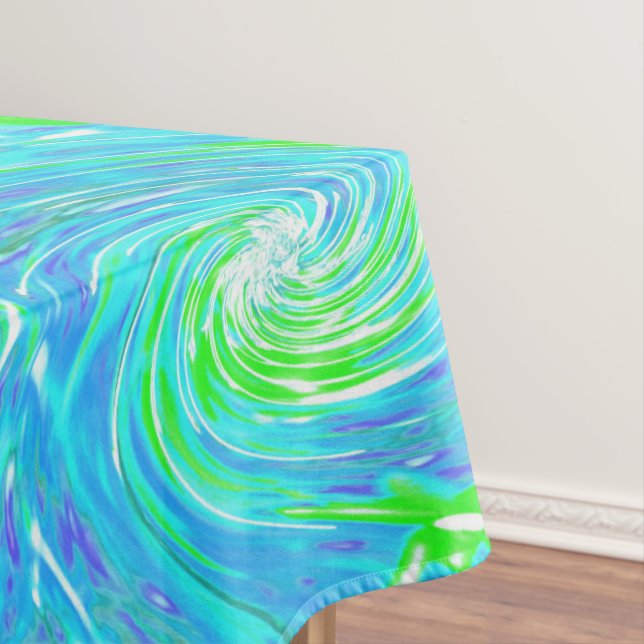 Cool Abstract Retro Aqua and Lime Green Swirl Tablecloth (In Situ)