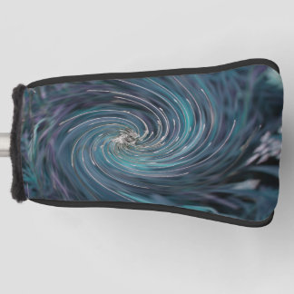 Cool Abstract Retro Black and Teal Cosmic Swirl Golf Head Cover