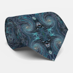 Cool Abstract Retro Black and Teal Cosmic Swirl Tie