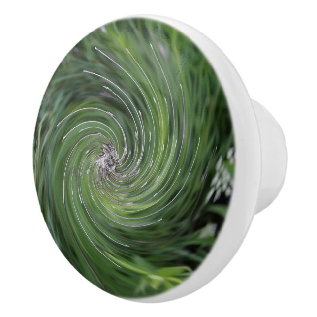Cool Abstract Retro Chartreuse Green Floral Swirl Ceramic Knob (Right)