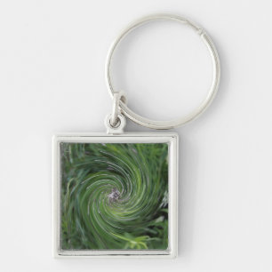 Cool Abstract Retro Chartreuse Green Floral Swirl Key Ring