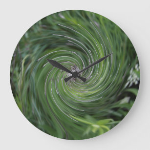 Cool Abstract Retro Chartreuse Green Floral Swirl Large Clock