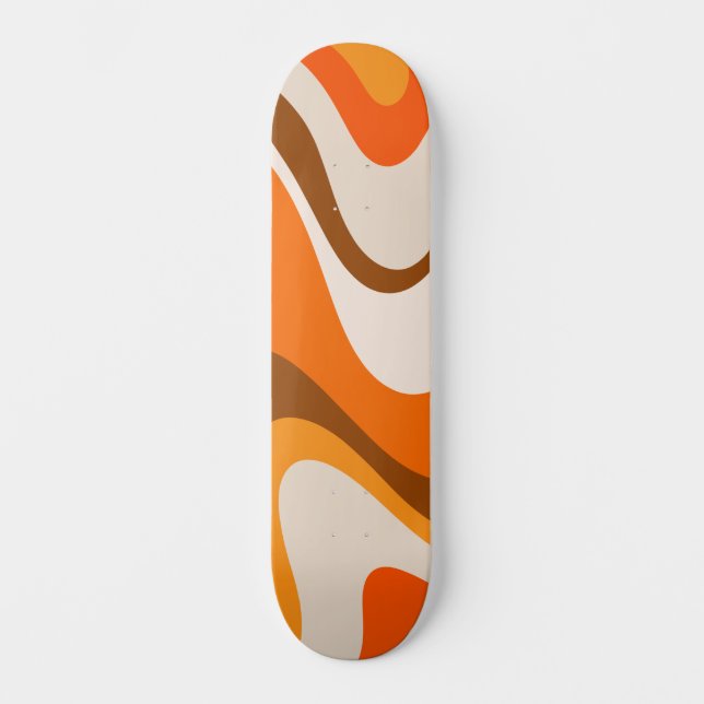 Cool Abstract Retro Contemporary Wavy Orange Skateboard (Front)