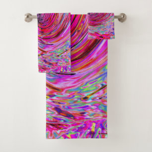 Cool Abstract Retro Hot Pink and Red Floral Swirl Bath Towel Set