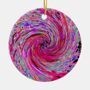 Cool Abstract Retro Hot Pink and Red Floral Swirl Ceramic Tree Decoration