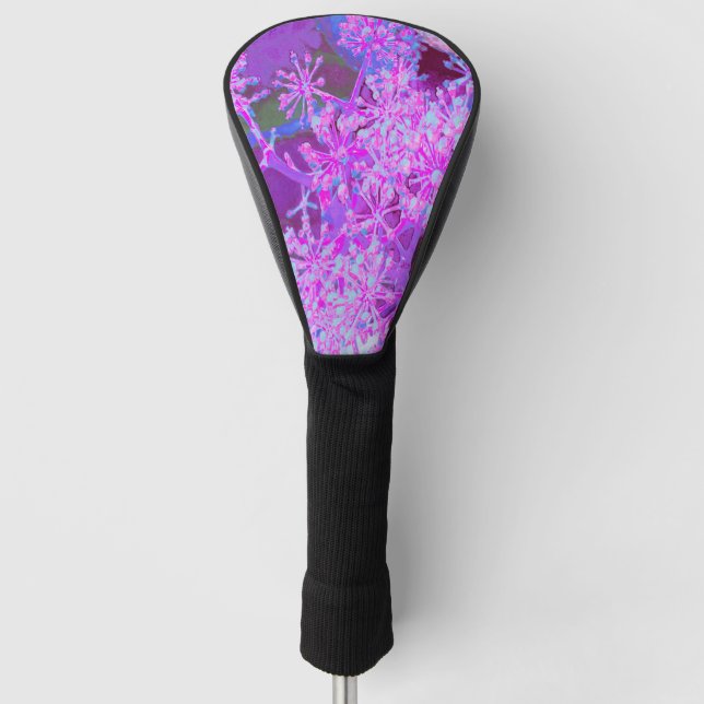 Cool Abstract Retro Nature in Hot Pink and Purple Golf Head Cover (Front)