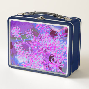Cool Abstract Retro Nature in Hot Pink and Purple Metal Lunch Box