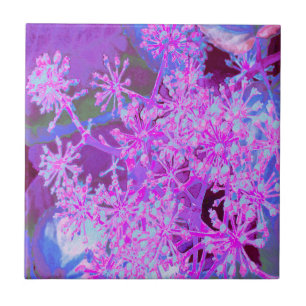 Cool Abstract Retro Nature in Hot Pink and Purple Tile
