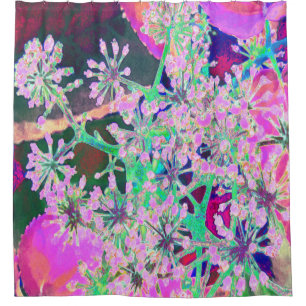 Cool Abstract Retro Nature in Pink and Lime Green Shower Curtain