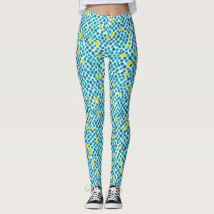 Cool Abstract Teal Yellow Dots Watercolor Pattern Leggings